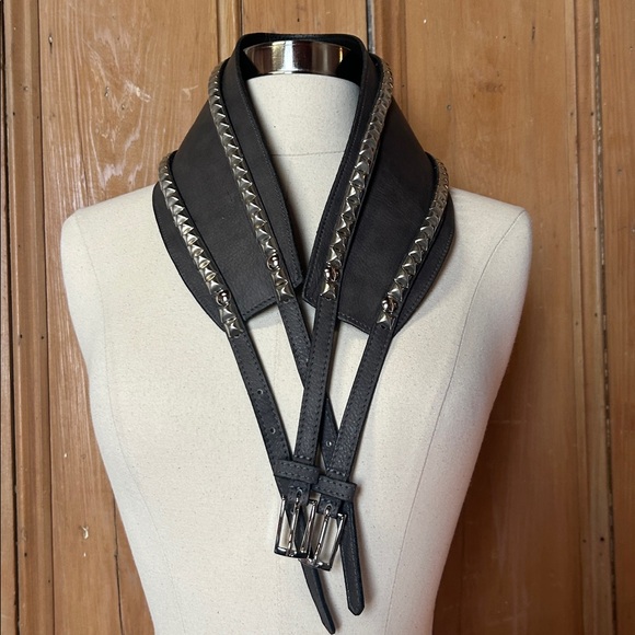 Unknown Accessories - NWOT Charcoal Grey Italian Leather Studded Wide Belt M